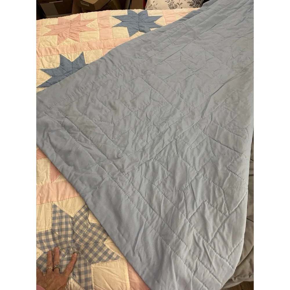 Vintage Eight Point Star Handmaid Pieced Hand Quilted Blue & Pink Patchwork